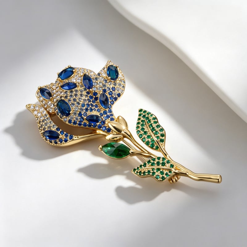 Broșă în formă de lalea, din aliaj de cupru, placare cu aur adevărat, zirconiu micro-incrustat, accesoriu elegant pentru haine feminine