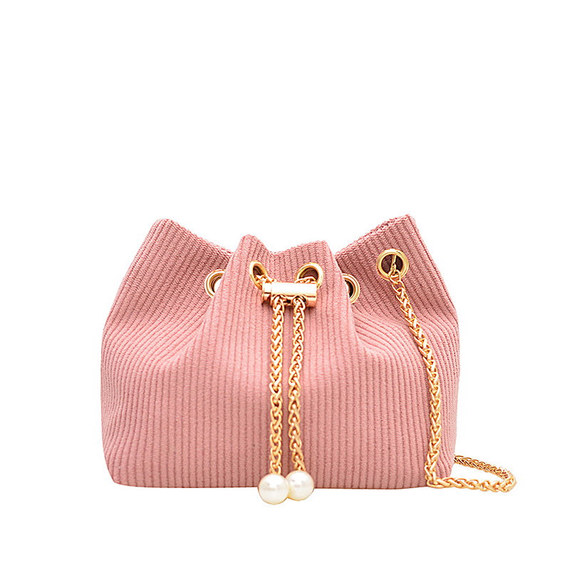 Geantă bucket pentru femei din corduroy, stil coreean, versatilă, cu curea crossbody, mică, pentru utilizare zilnică.