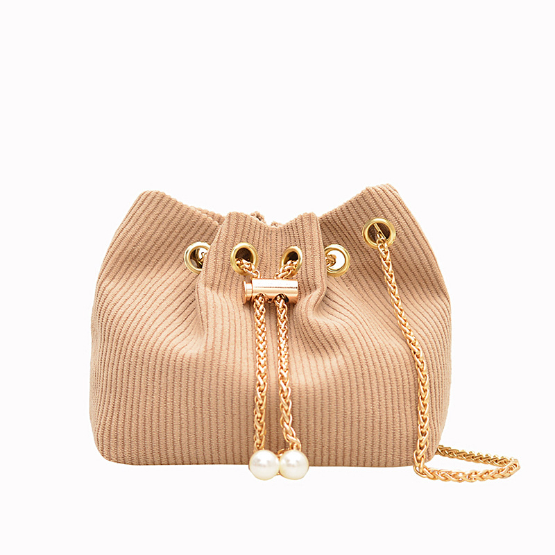 Geantă bucket pentru femei din corduroy, stil coreean, versatilă, cu curea crossbody, mică, pentru utilizare zilnică.