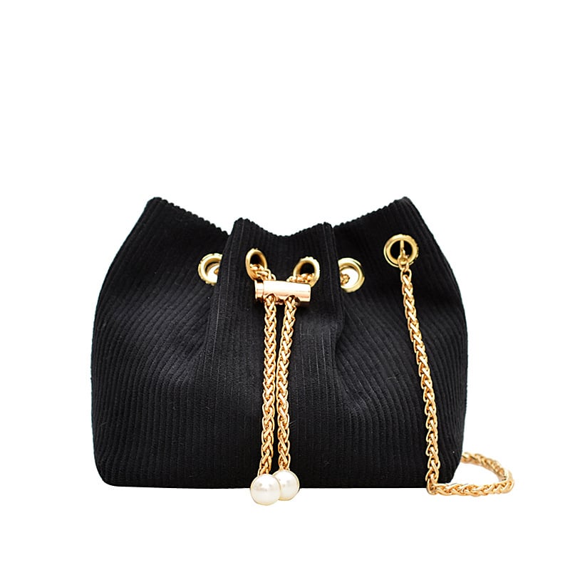 Geantă bucket pentru femei din corduroy, stil coreean, versatilă, cu curea crossbody, mică, pentru utilizare zilnică.