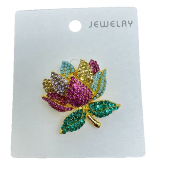 Broșă luxoasă cu lotus și diamante colorate, design rafinat de înaltă clasă pentru femei elegante