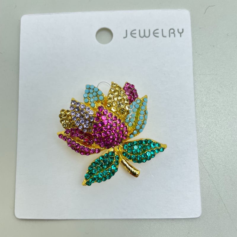 Broșă luxoasă cu lotus și diamante colorate, design rafinat de înaltă clasă pentru femei elegante