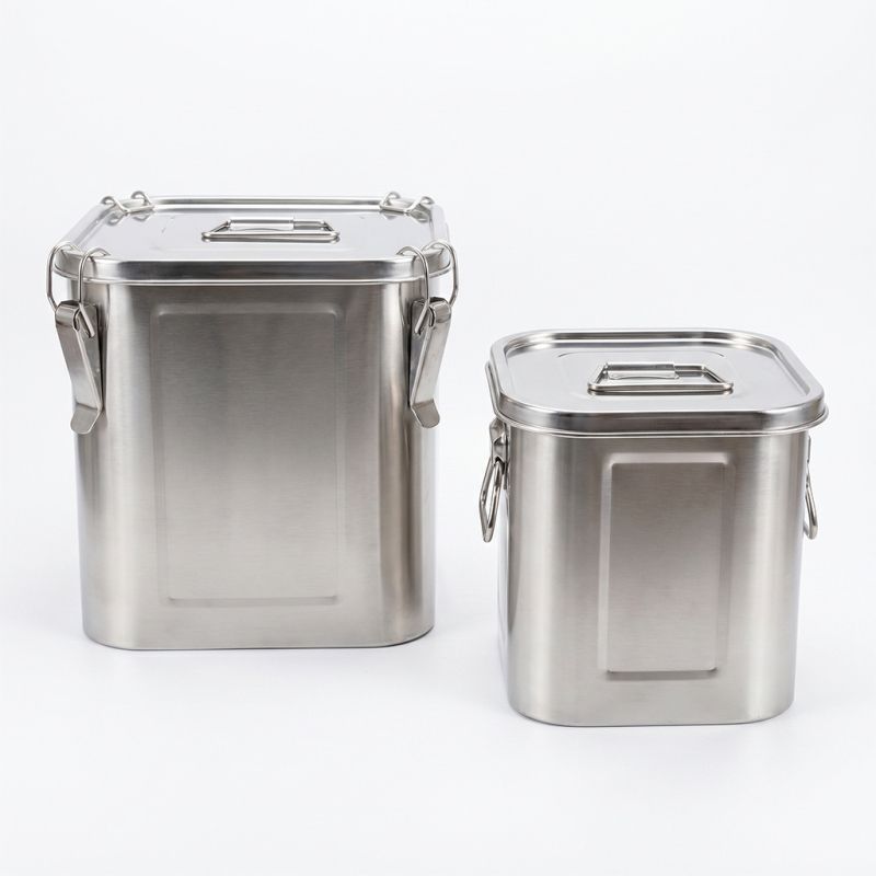 Recipient pătrat din oțel inoxidabil sigilat cu mânere duble, 9–10 L, container de depozitare pentru orez, ceai și coji uscate de mandarină