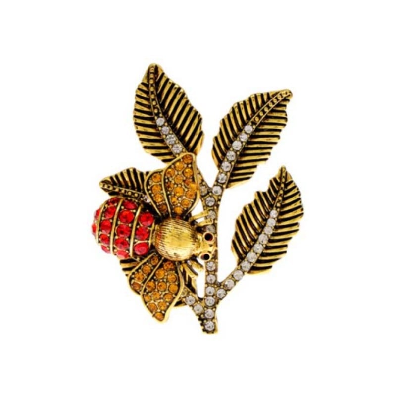 Brosă retro cu albina și frunze, ornament cu zirconiu, accesoriu feminin