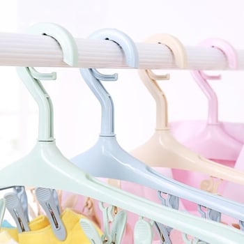 Umeraș din plastic pentru garderobă, cu mai multe clipsuri, pliabil, uscare rezistentă la vânt pentru lenjerie intimă și șosete