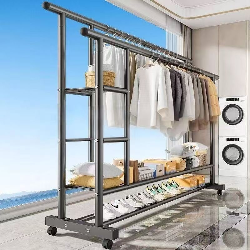 Cuier pentru haine cu două bare groase, pe podea, pentru casă, design minimalist
