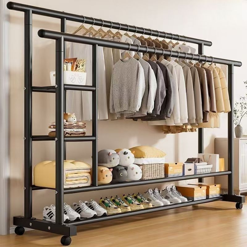 Cuier pentru haine cu două bare groase, pe podea, pentru casă, design minimalist