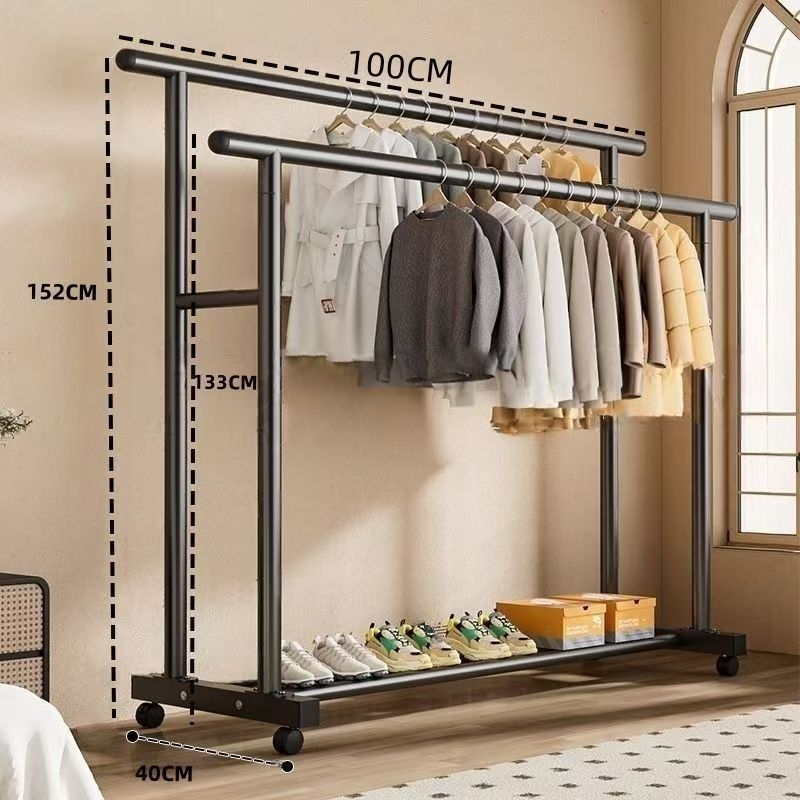 Cuier pentru haine cu două bare groase, pe podea, pentru casă, design minimalist