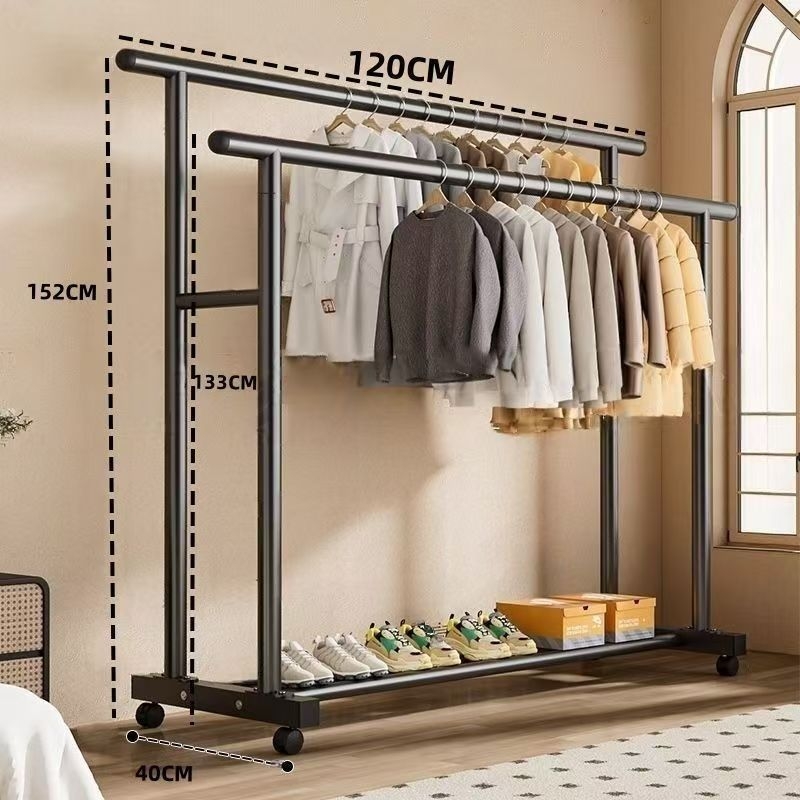 Cuier pentru haine cu două bare groase, pe podea, pentru casă, design minimalist