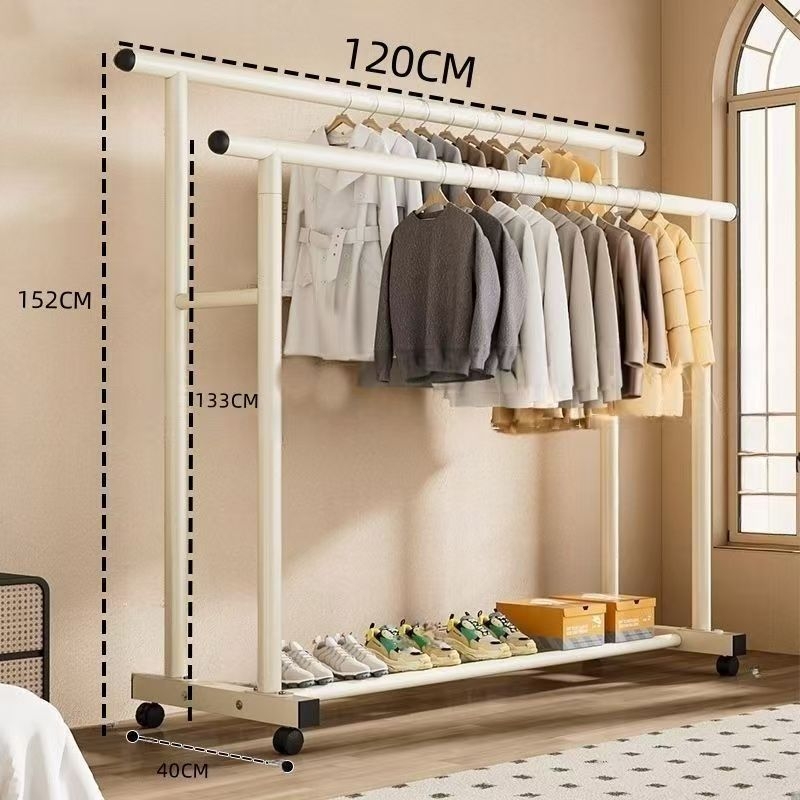 Cuier pentru haine cu două bare groase, pe podea, pentru casă, design minimalist