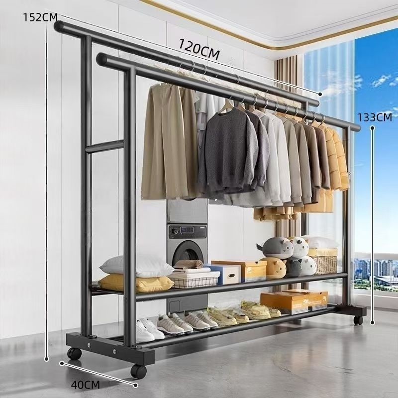 Cuier pentru haine cu două bare groase, pe podea, pentru casă, design minimalist