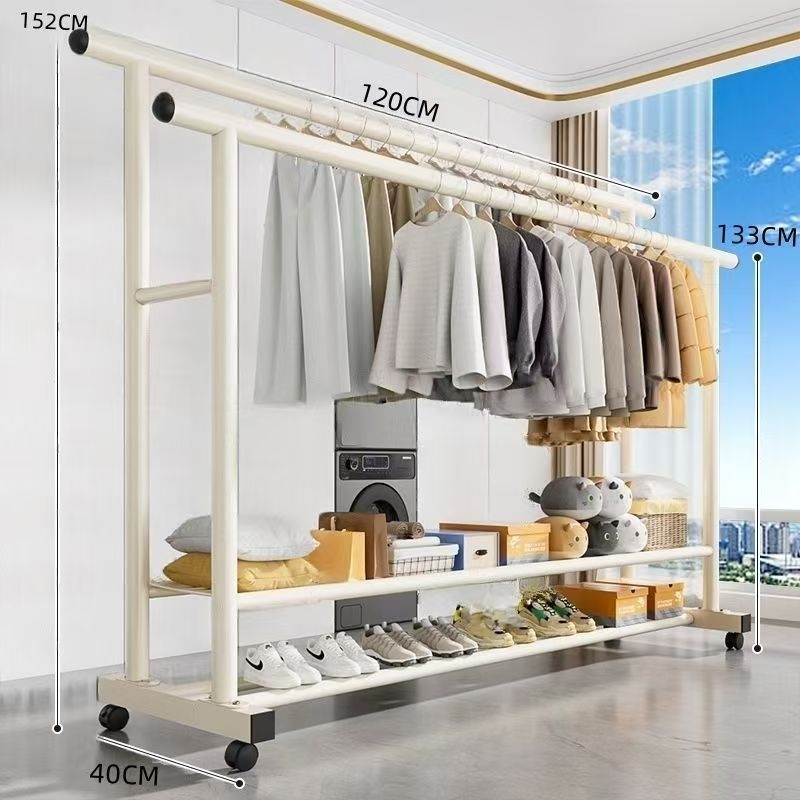 Cuier pentru haine cu două bare groase, pe podea, pentru casă, design minimalist