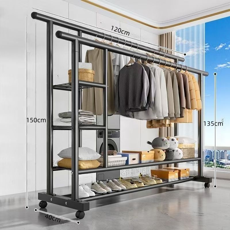 Cuier pentru haine cu două bare groase, pe podea, pentru casă, design minimalist