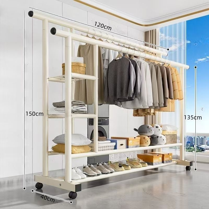 Cuier pentru haine cu două bare groase, pe podea, pentru casă, design minimalist