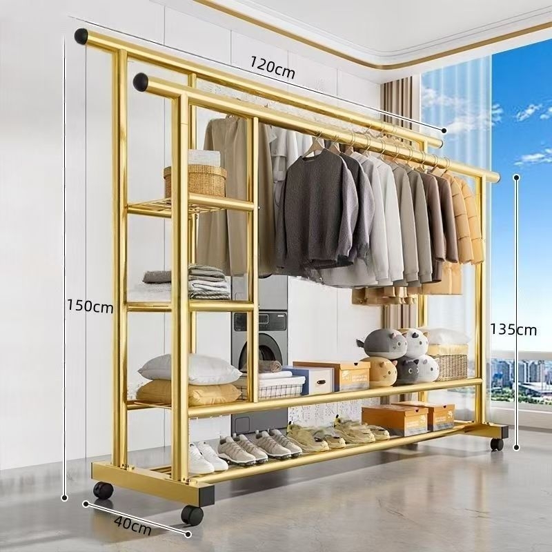 Cuier pentru haine cu două bare groase, pe podea, pentru casă, design minimalist
