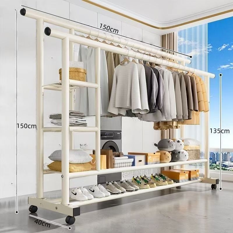 Cuier pentru haine cu două bare groase, pe podea, pentru casă, design minimalist