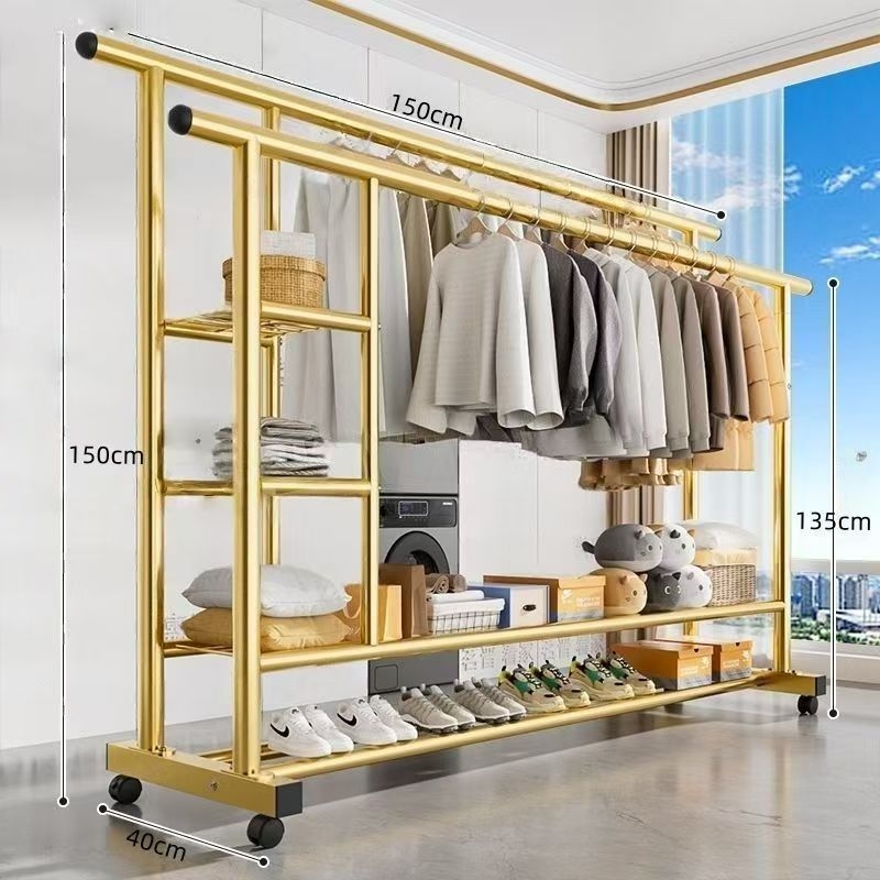 Cuier pentru haine cu două bare groase, pe podea, pentru casă, design minimalist
