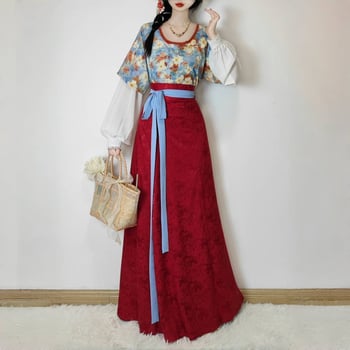 Rochie Hanfu în stil Tang cu broderie florală, siluetă subțire, croială de vară
