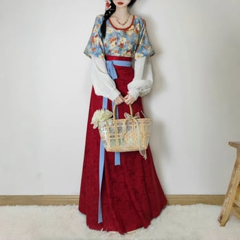 Rochie Hanfu în stil Tang cu broderie florală, siluetă subțire, croială de vară