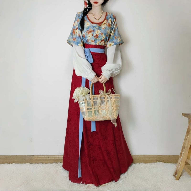 Rochie Hanfu în stil Tang cu broderie florală, siluetă subțire, croială de vară