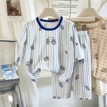 Set pijama Lyocell pentru copii, antibacterian și respirabil, haine de casă de vară unisex pentru băieți și fete, mâneci 3/4, imprimeu animal drăguț, vârsta 3–8 ani
