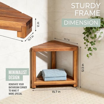 Raft de baie triunghiular din lemn masiv, pentru colț, cu mai multe etaje