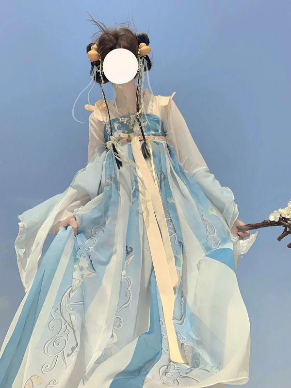 Hanfu pentru femei, ansamblu top și fustă în stil Tang, șifon și poliester, primăvară-vară-toamnă