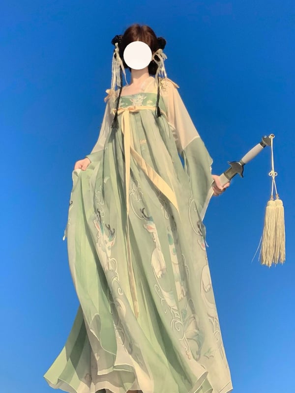 Hanfu pentru femei, ansamblu top și fustă în stil Tang, șifon și poliester, primăvară-vară-toamnă