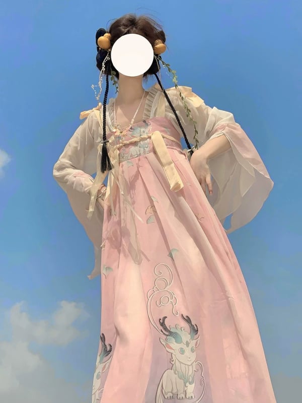 Hanfu pentru femei, ansamblu top și fustă în stil Tang, șifon și poliester, primăvară-vară-toamnă