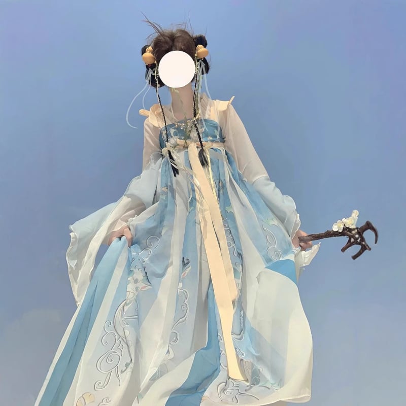 Hanfu pentru femei, ansamblu top și fustă în stil Tang, șifon și poliester, primăvară-vară-toamnă