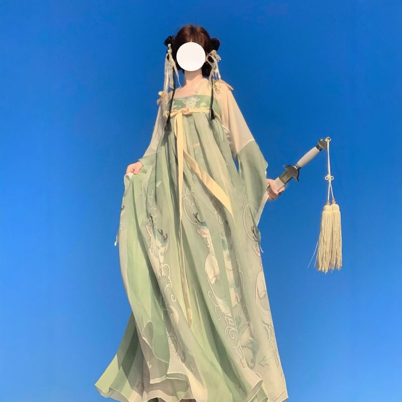 Hanfu pentru femei, ansamblu top și fustă în stil Tang, șifon și poliester, primăvară-vară-toamnă