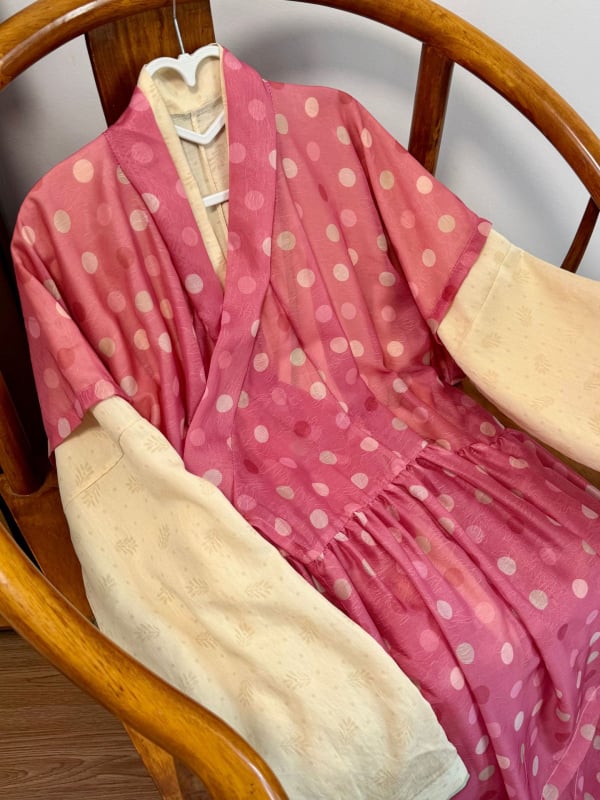 Rochie Hanfu în stil Ming, cu buline, căptușită, mâneci scurte, pentru purtare zilnică, primăvară-vară