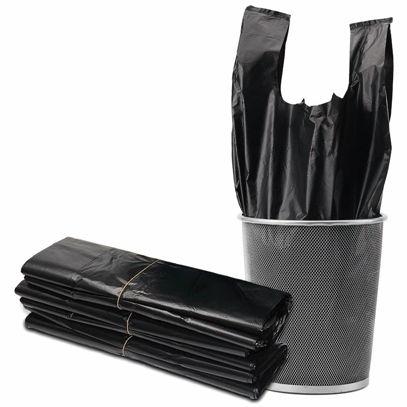 Pungi negre de gunoi pentru uz casnic, îngroșate, dimensiuni medii și mari, cu mâner, din plastic, pentru bucătărie
