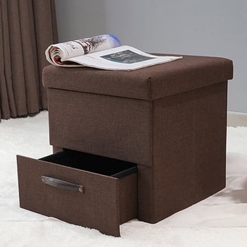 Taburet depozit cu sertar – taburet textil pentru living și dormitor, pătrat 38x38 cm (76x38x38 cm)