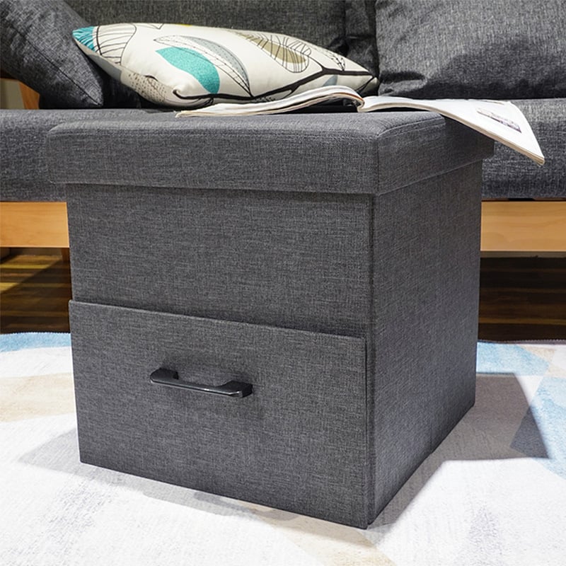 Taburet depozit cu sertar – taburet textil pentru living și dormitor, pătrat 38x38 cm (76x38x38 cm)