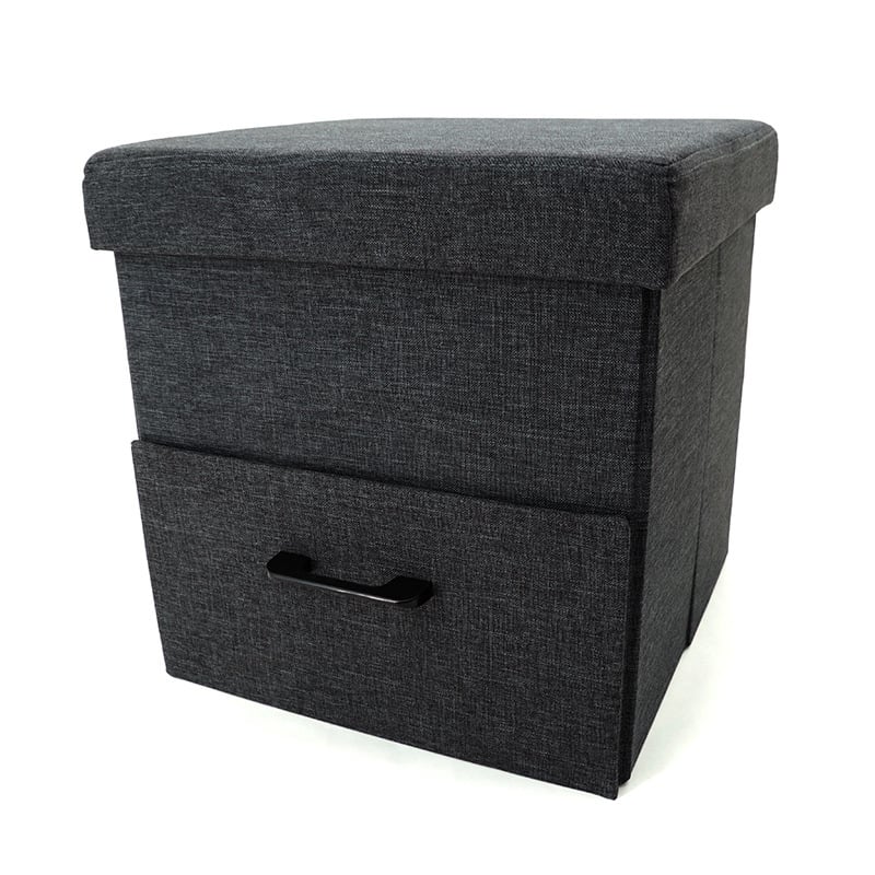Taburet depozit cu sertar – taburet textil pentru living și dormitor, pătrat 38x38 cm (76x38x38 cm)