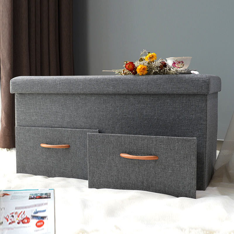 Taburet depozit cu sertar – taburet textil pentru living și dormitor, pătrat 38x38 cm (76x38x38 cm)