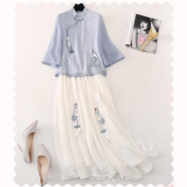 Set de unu sau două piese: top în stil asiatic, ușor pentru vară, pentru femei