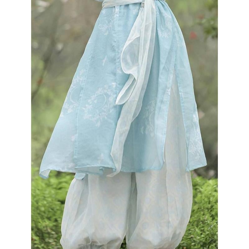 Little Peach Fairy – Hanfu original pentru femei, stil Tang, rochie brodată cu guler rotund și pantaloni felinare, pentru purtare zilnică primăvară-vară.