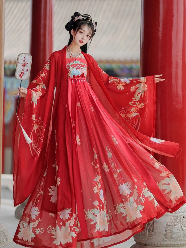 Hanfu pentru femei, 2026 stil nou, splendoare florală, fustă Hezi în stil Tang, primăvară cu inspirație Chinei, versiune îmbunătățită
