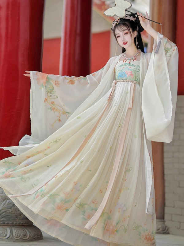 Hanfu pentru femei, 2026 stil nou, splendoare florală, fustă Hezi în stil Tang, primăvară cu inspirație Chinei, versiune îmbunătățită