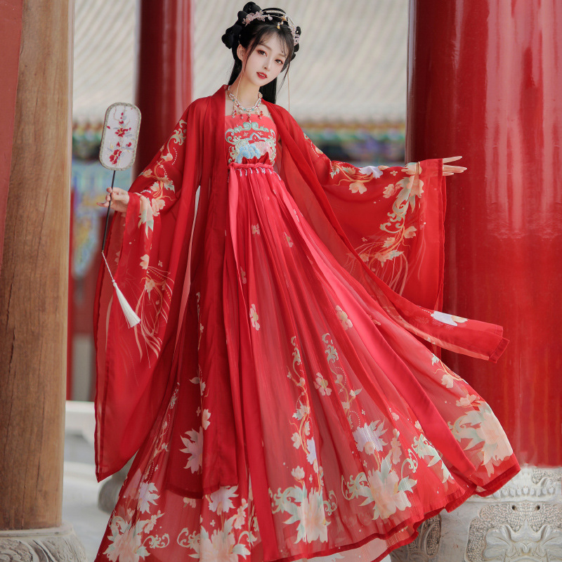 Hanfu pentru femei, 2026 stil nou, splendoare florală, fustă Hezi în stil Tang, primăvară cu inspirație Chinei, versiune îmbunătățită