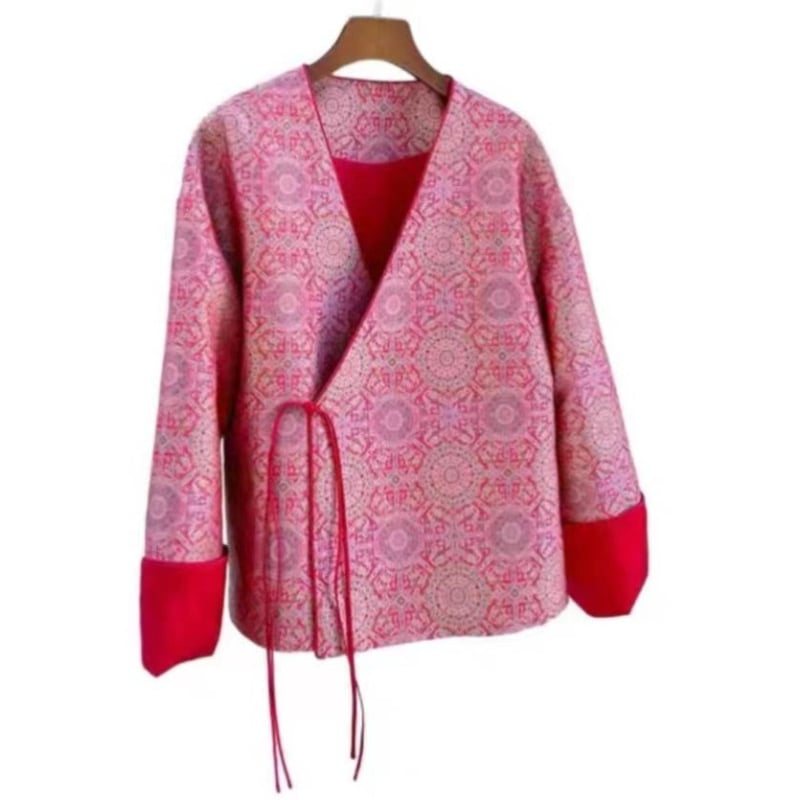 Jachetă roșie pentru femei, în stil chinezesc modern, pentru primăvară, toamnă și iarnă, țesătură jacquard Song Jin