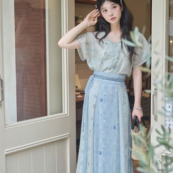 Colecția July Eve Hanfu: floral retro în stil Tang cu elemente Han - set de vară pentru femei