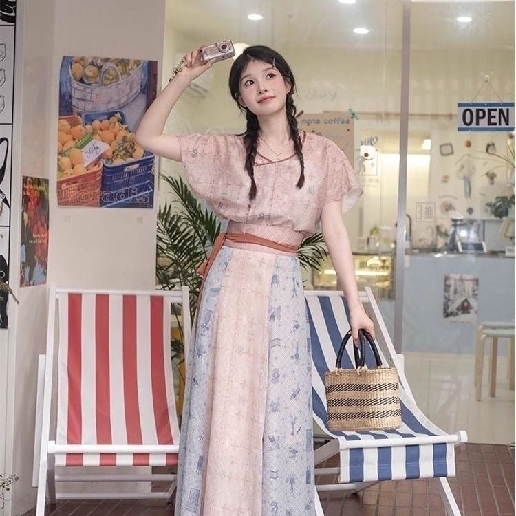 Colecția July Eve Hanfu: floral retro în stil Tang cu elemente Han - set de vară pentru femei