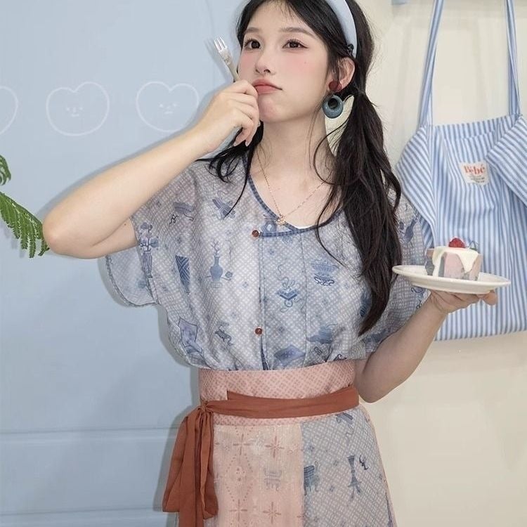 Colecția July Eve Hanfu: floral retro în stil Tang cu elemente Han - set de vară pentru femei