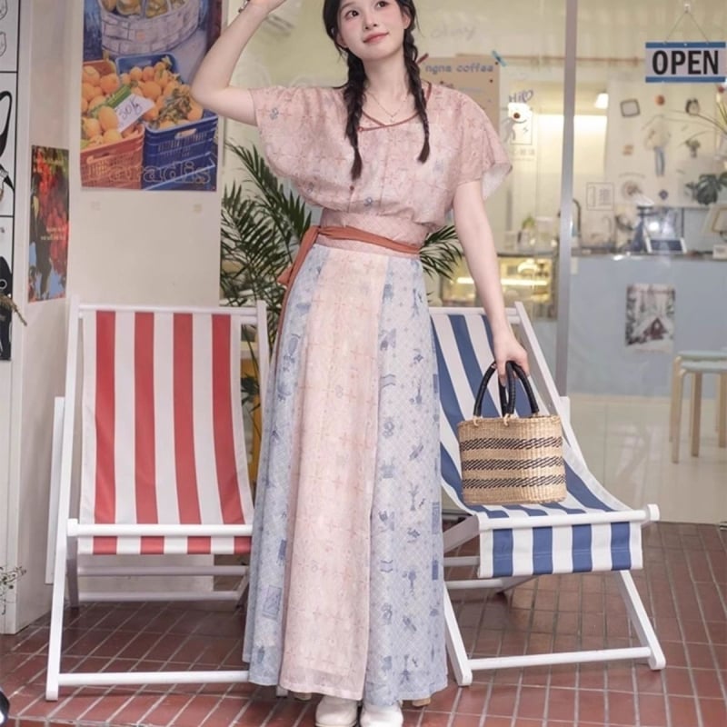 Colecția July Eve Hanfu: floral retro în stil Tang cu elemente Han - set de vară pentru femei