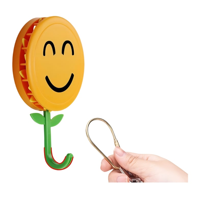 Cuier cu floare de floarea-soarelui, retractabil, autoadeziv, fără găuri, pentru casă, design zâmbitor, 1,5 kg