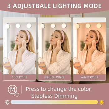 Oglindă de makeup LED Hollywood, oglindă de birou pentru înfrumusețare cu iluminare inteligentă în trei culori