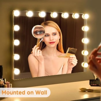 oglindă de machiaj în stil Hollywood, cu LED reglabil, oglindă mare iluminată pentru masă